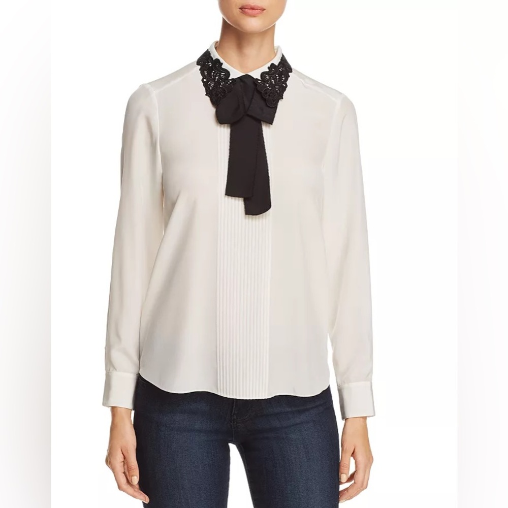 NWT Kate Spade Lace-Applique Silk Shirt Black Size S